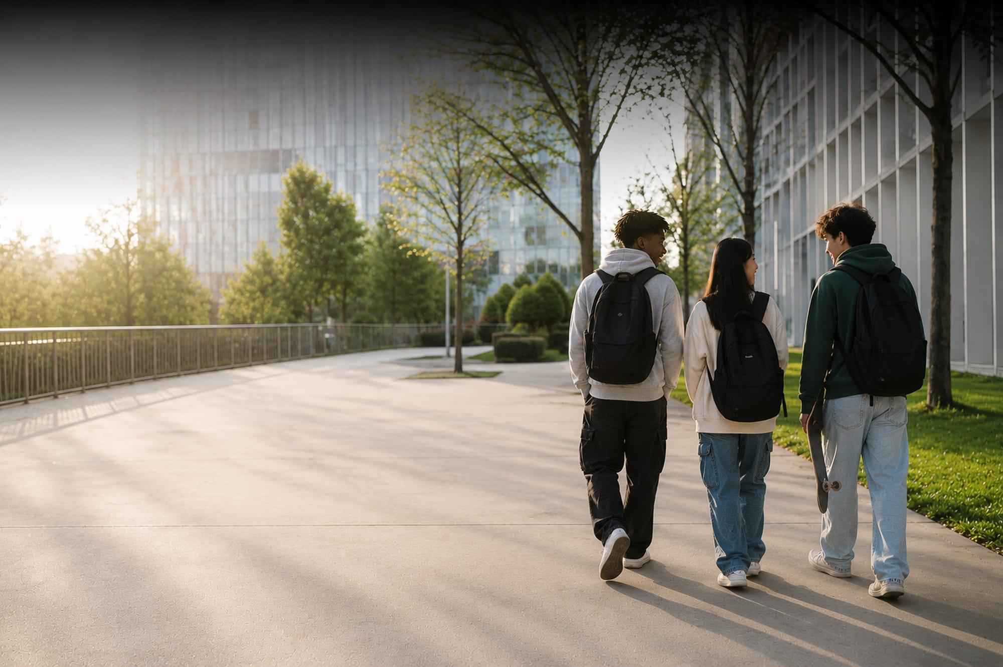 Students on a private school campus in Canada
